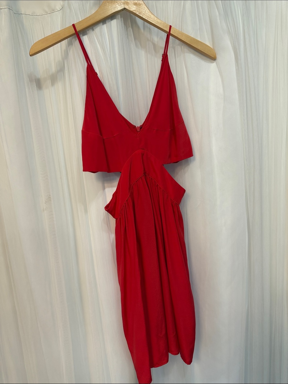 Rory Beca 100% Silk Red Backless Spaghetti Strap Midi Dress